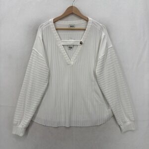 Buckle BKE Shirt Womens Large White Ribbed V Neck Long Sleeve Knit Pullover NWT